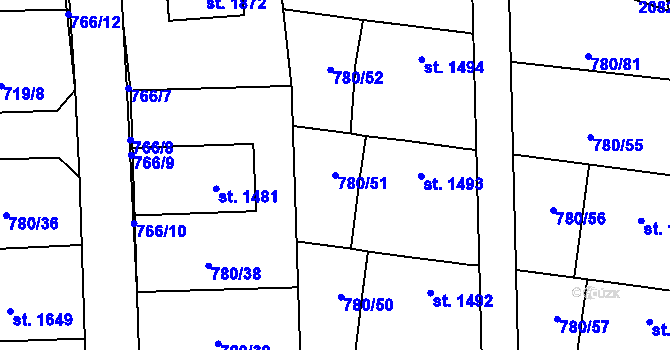 Parcela st. 780/51 v KÚ Nové Město nad Metují, Katastrální mapa