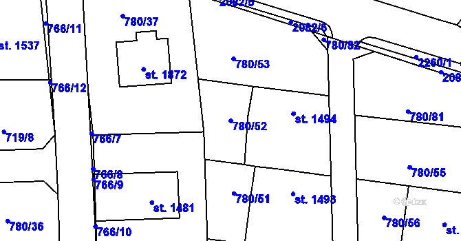 Parcela st. 780/52 v KÚ Nové Město nad Metují, Katastrální mapa