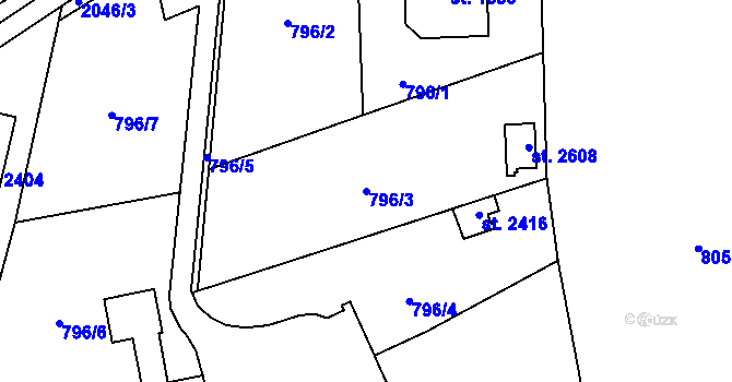 Parcela st. 796/3 v KÚ Nové Město nad Metují, Katastrální mapa