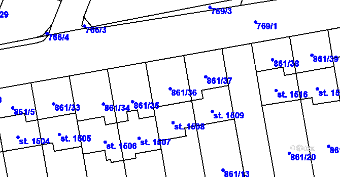 Parcela st. 861/36 v KÚ Nové Město nad Metují, Katastrální mapa