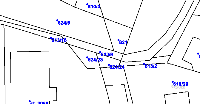 Parcela st. 613/9 v KÚ Nové Město nad Metují, Katastrální mapa