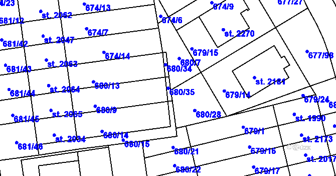 Parcela st. 680/35 v KÚ Nové Město nad Metují, Katastrální mapa