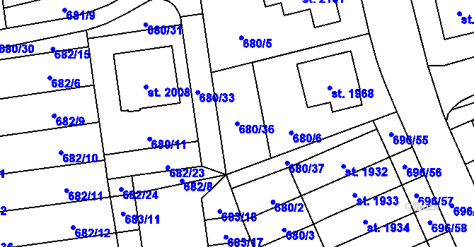 Parcela st. 680/36 v KÚ Nové Město nad Metují, Katastrální mapa