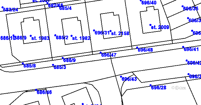 Parcela st. 696/47 v KÚ Nové Město nad Metují, Katastrální mapa