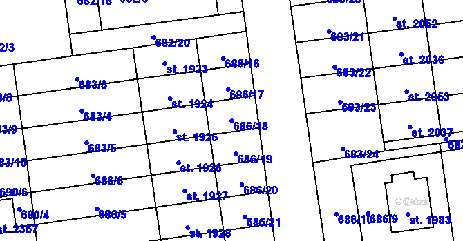 Parcela st. 686/18 v KÚ Nové Město nad Metují, Katastrální mapa