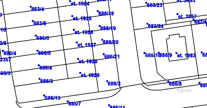 Parcela st. 686/21 v KÚ Nové Město nad Metují, Katastrální mapa
