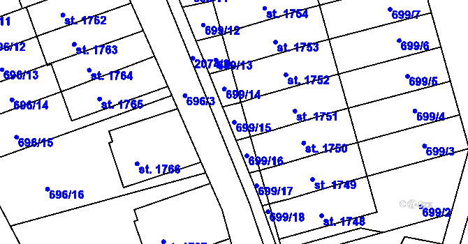 Parcela st. 699/15 v KÚ Nové Město nad Metují, Katastrální mapa