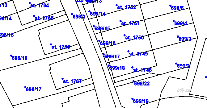 Parcela st. 699/17 v KÚ Nové Město nad Metují, Katastrální mapa