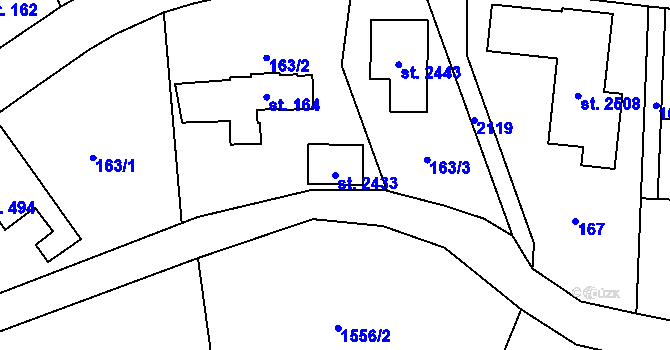 Parcela st. 2433 v KÚ Nové Město nad Metují, Katastrální mapa