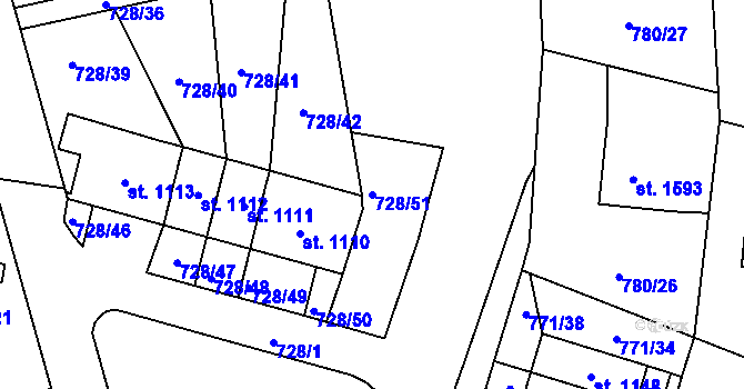 Parcela st. 728/51 v KÚ Nové Město nad Metují, Katastrální mapa