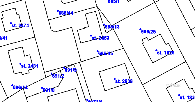 Parcela st. 686/45 v KÚ Nové Město nad Metují, Katastrální mapa