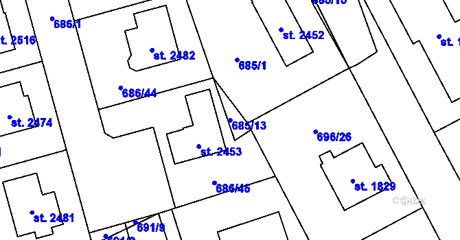 Parcela st. 685/13 v KÚ Nové Město nad Metují, Katastrální mapa