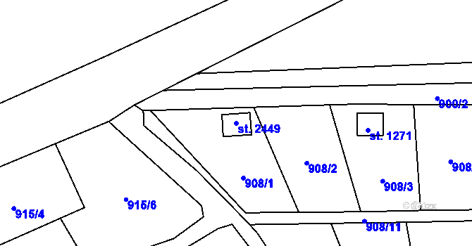 Parcela st. 2449 v KÚ Nové Město nad Metují, Katastrální mapa