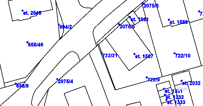 Parcela st. 722/21 v KÚ Nové Město nad Metují, Katastrální mapa