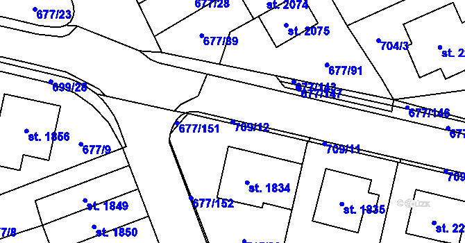 Parcela st. 709/12 v KÚ Nové Město nad Metují, Katastrální mapa