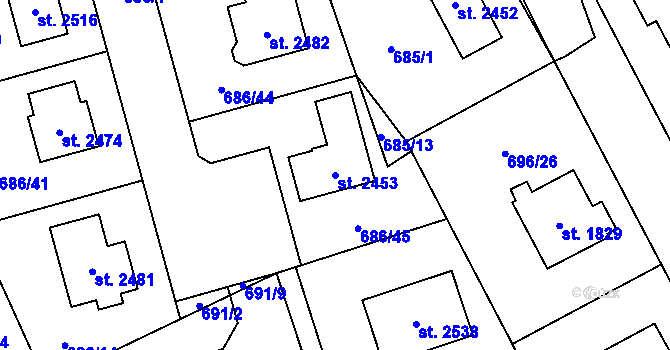 Parcela st. 2453 v KÚ Nové Město nad Metují, Katastrální mapa