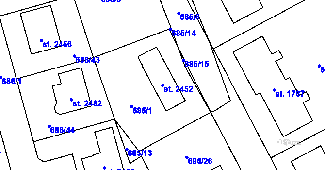 Parcela st. 2452 v KÚ Nové Město nad Metují, Katastrální mapa