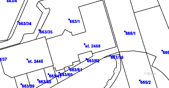Parcela st. 2458 v KÚ Nové Město nad Metují, Katastrální mapa