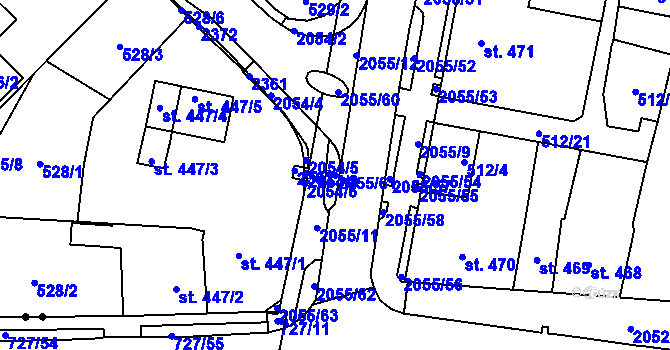 Parcela st. 2055/61 v KÚ Nové Město nad Metují, Katastrální mapa