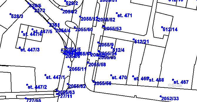 Parcela st. 2055/54 v KÚ Nové Město nad Metují, Katastrální mapa