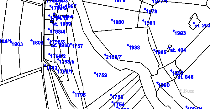 Parcela st. 2165/7 v KÚ Nové Město nad Metují, Katastrální mapa