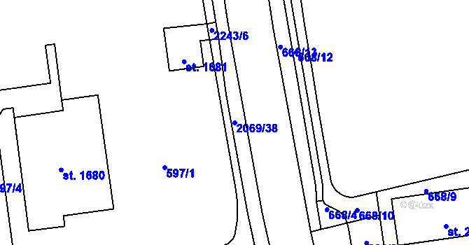 Parcela st. 2069/38 v KÚ Nové Město nad Metují, Katastrální mapa