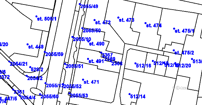 Parcela st. 2367 v KÚ Nové Město nad Metují, Katastrální mapa