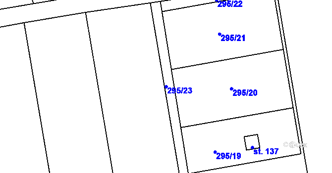 Parcela st. 295/23 v KÚ Spy, Katastrální mapa