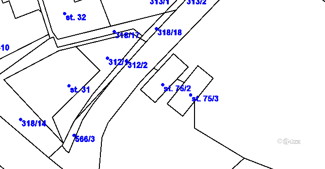 Parcela st. 75/2 v KÚ Spy, Katastrální mapa