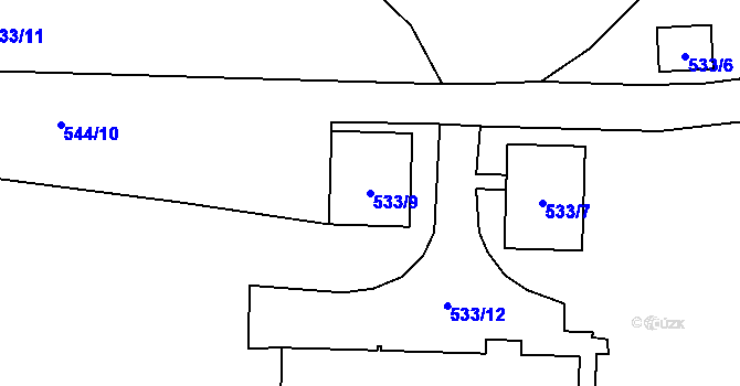 Parcela st. 533/9 v KÚ Hajniště pod Smrkem, Katastrální mapa