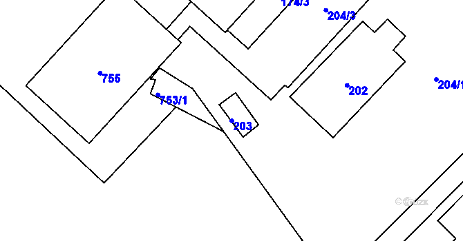 Parcela st. 203 v KÚ Ludvíkov pod Smrkem, Katastrální mapa