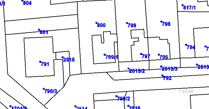 Parcela st. 799/1 v KÚ Nové Město pod Smrkem, Katastrální mapa