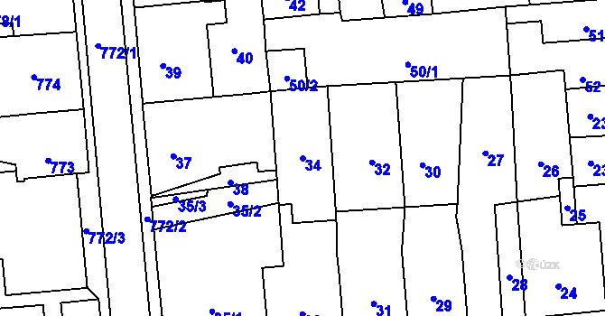 Parcela st. 34 v KÚ Nové Město pod Smrkem, Katastrální mapa
