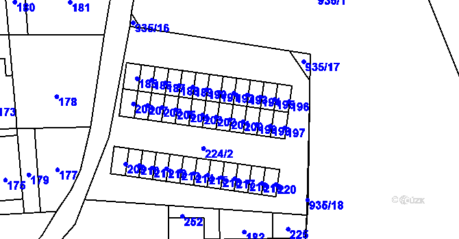 Parcela st. 201 v KÚ Nové Město pod Smrkem, Katastrální mapa