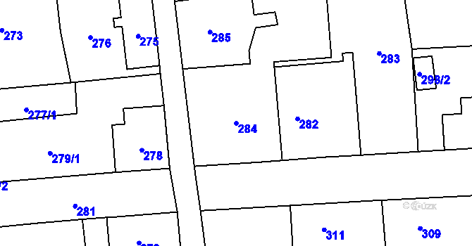 Parcela st. 284 v KÚ Nové Město pod Smrkem, Katastrální mapa