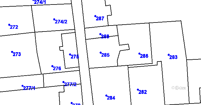 Parcela st. 285 v KÚ Nové Město pod Smrkem, Katastrální mapa
