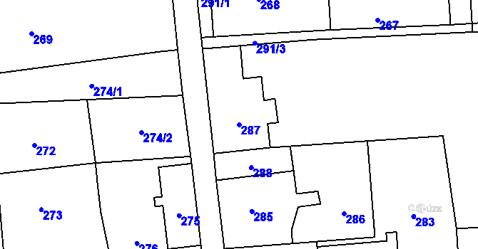 Parcela st. 287 v KÚ Nové Město pod Smrkem, Katastrální mapa