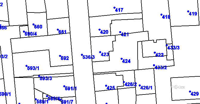 Parcela st. 423 v KÚ Nové Město pod Smrkem, Katastrální mapa