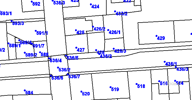 Parcela st. 428 v KÚ Nové Město pod Smrkem, Katastrální mapa