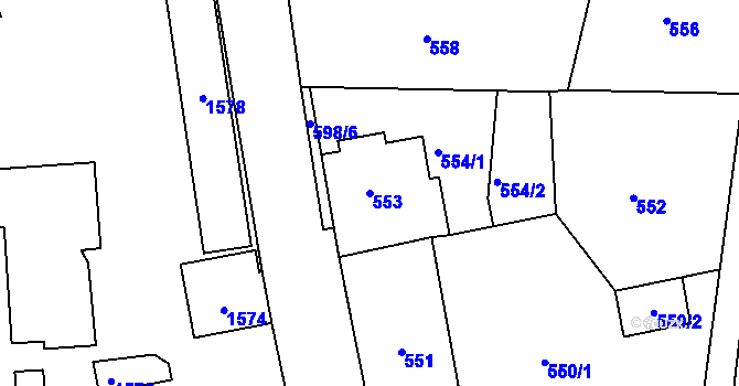 Parcela st. 553 v KÚ Nové Město pod Smrkem, Katastrální mapa