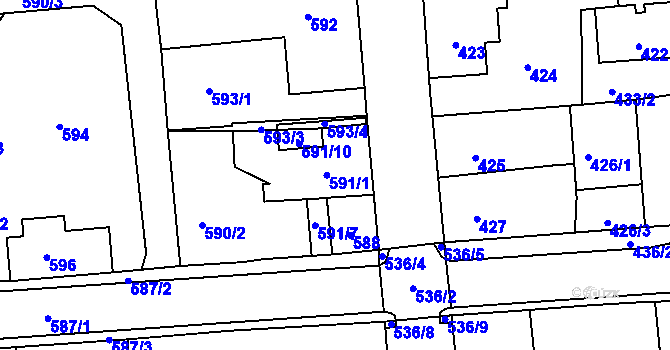 Parcela st. 591 v KÚ Nové Město pod Smrkem, Katastrální mapa