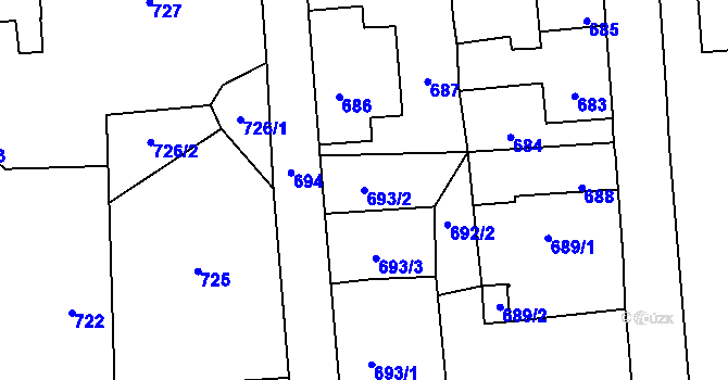 Parcela st. 693/2 v KÚ Nové Město pod Smrkem, Katastrální mapa