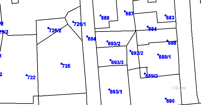 Parcela st. 693/4 v KÚ Nové Město pod Smrkem, Katastrální mapa