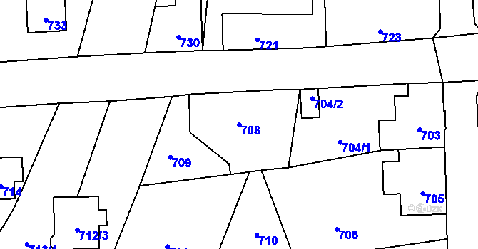 Parcela st. 708 v KÚ Nové Město pod Smrkem, Katastrální mapa