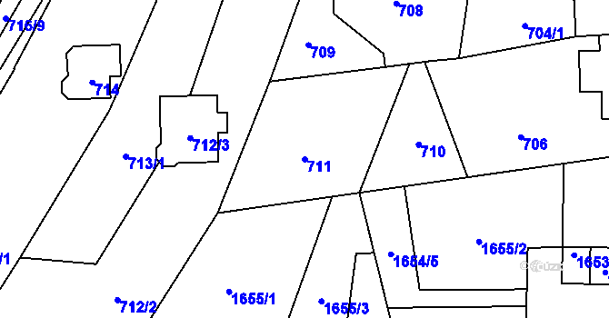 Parcela st. 711 v KÚ Nové Město pod Smrkem, Katastrální mapa