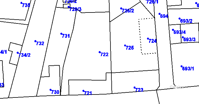 Parcela st. 722 v KÚ Nové Město pod Smrkem, Katastrální mapa