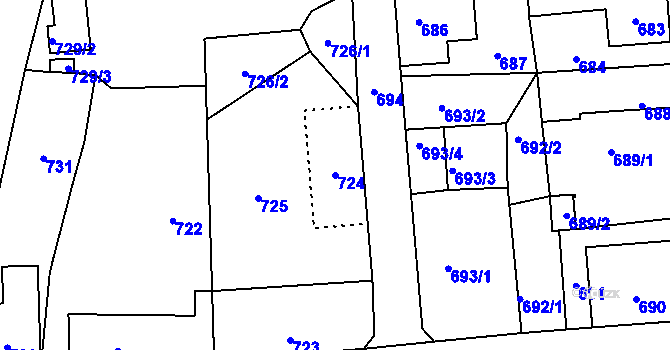 Parcela st. 724 v KÚ Nové Město pod Smrkem, Katastrální mapa