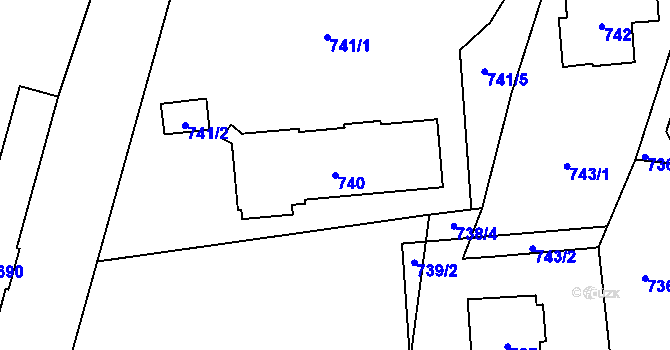 Parcela st. 740 v KÚ Nové Město pod Smrkem, Katastrální mapa