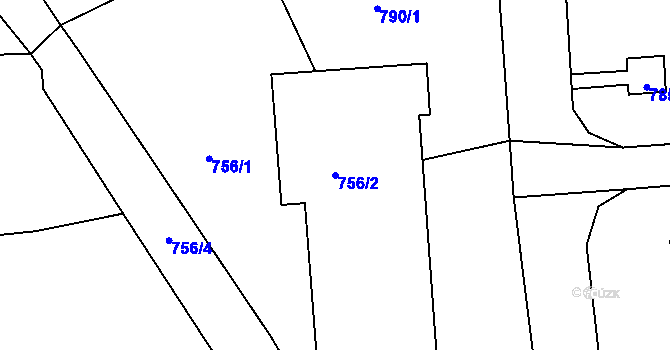 Parcela st. 756/2 v KÚ Nové Město pod Smrkem, Katastrální mapa