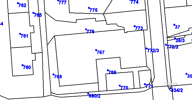 Parcela st. 767 v KÚ Nové Město pod Smrkem, Katastrální mapa